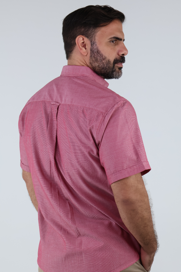 Camisa de Vestir Hombre Rojo Jaspe Manga Corta Tela Con Textura